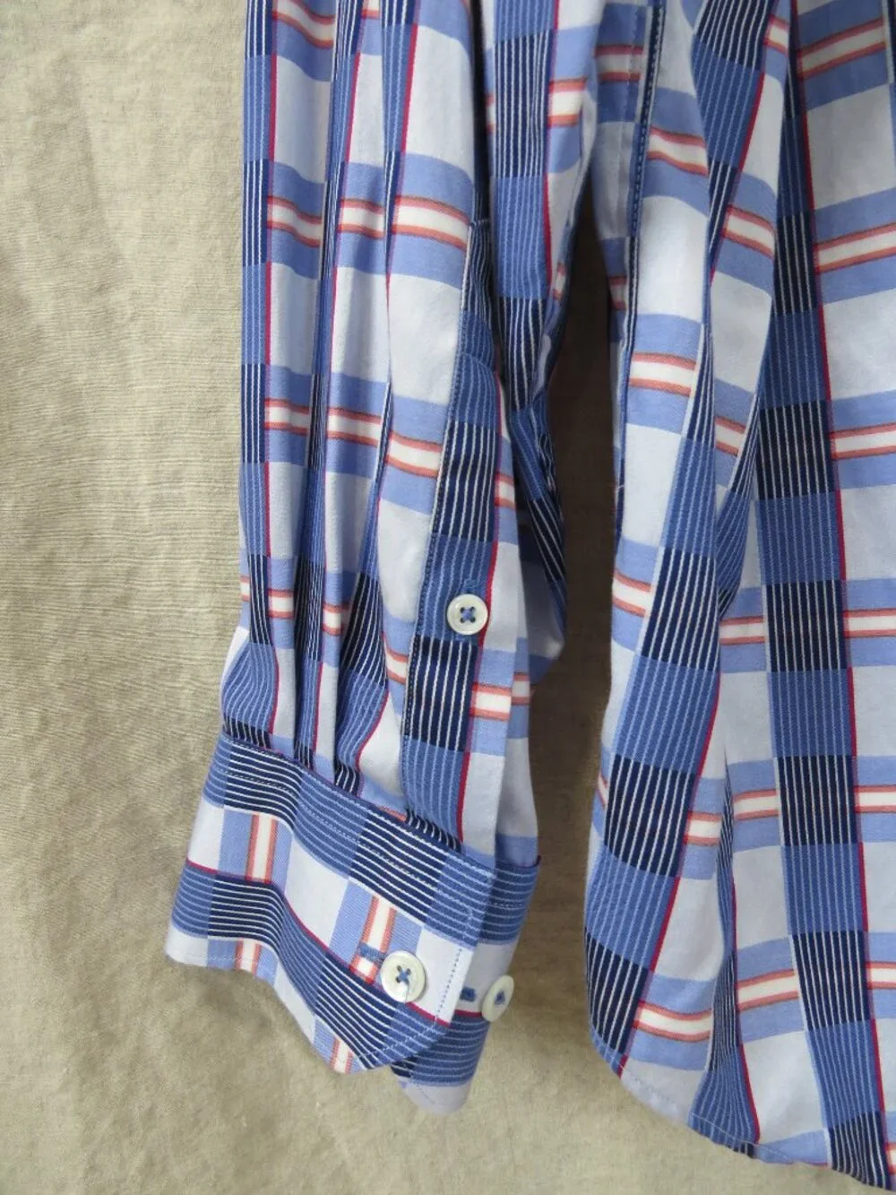 BUGATCHI Men's Button Down Shirt, Cotton SIZE Large Blue, Red, Plaid